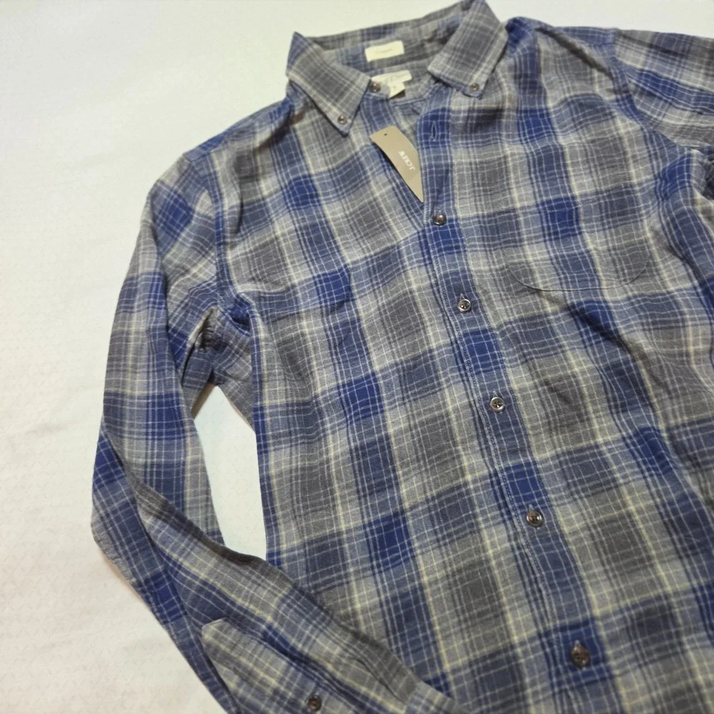 J.Crew Brushed Twill Shirt Mens Small Blue Plaid Button Down Classic Fit NWT